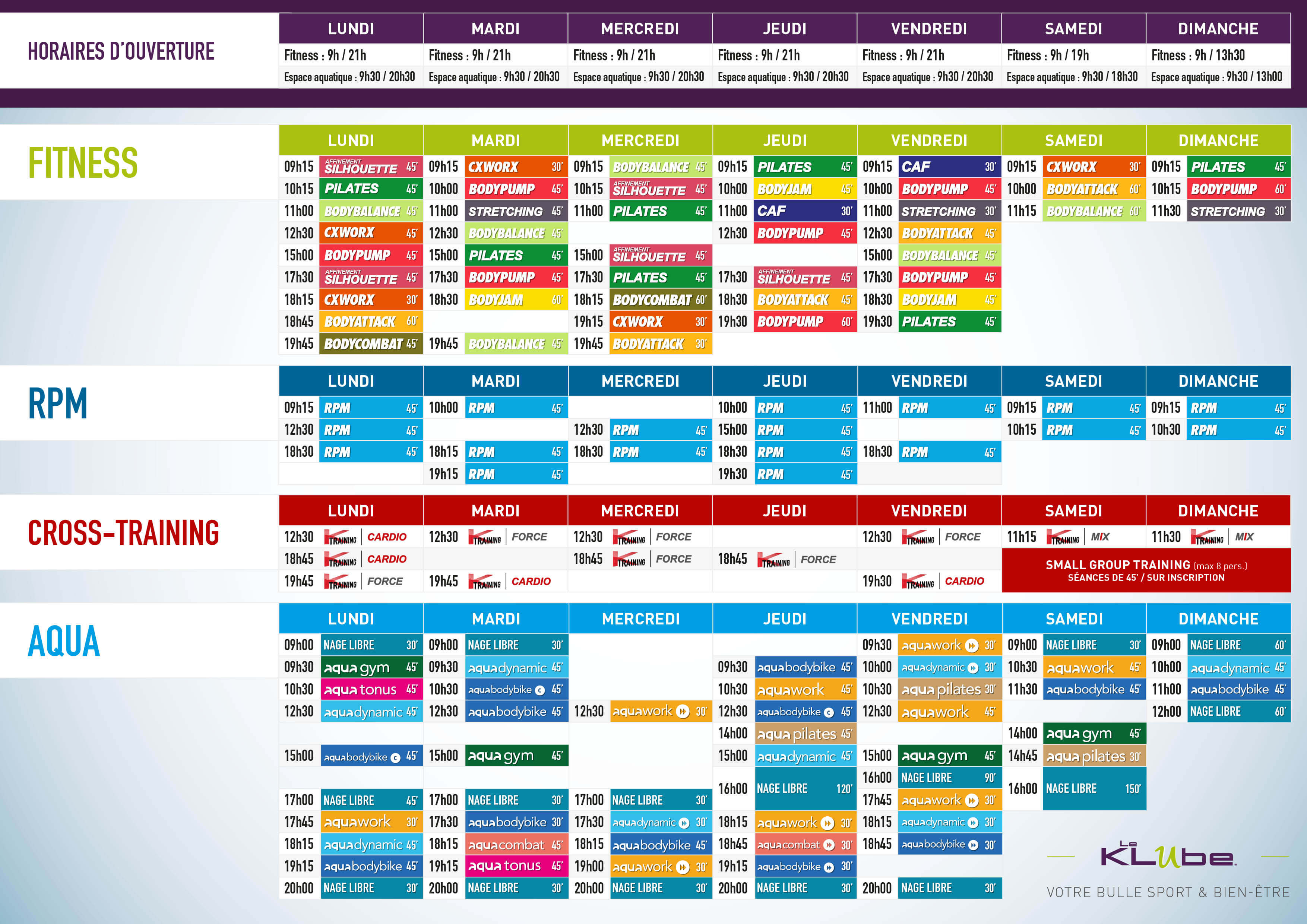 Planning Le Klube salle de sport Dijon
